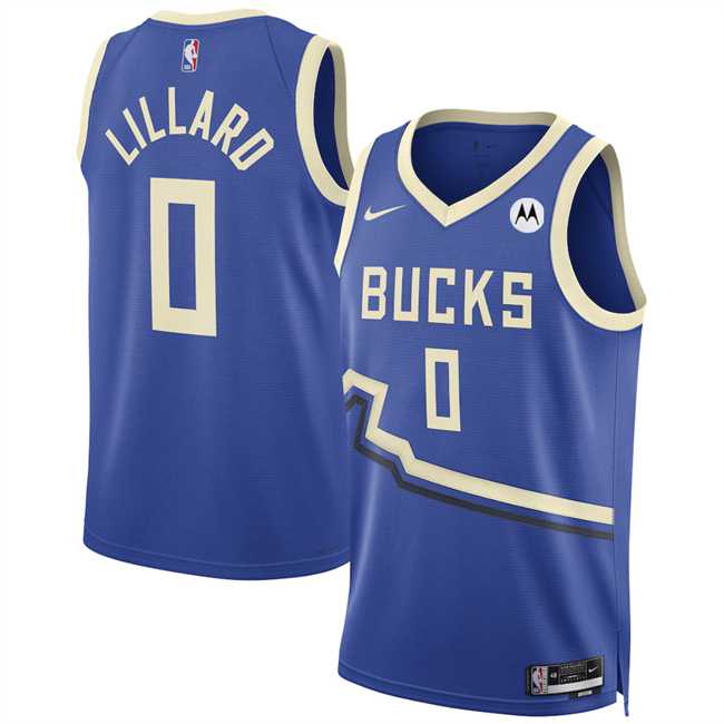 Mens Milwaukee Bucks #0 Damian Lillard Royal 2024-25 City Edition Stitched Jersey Dzhi